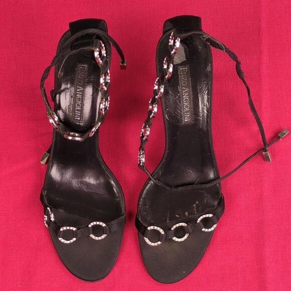 Vintage 90s Enzo Angolini Satin and Rhinestone Strappy Heels - Picture 9 of 16
